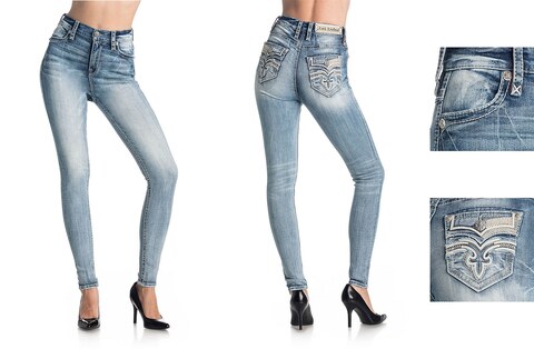 Rock Revival | Джинсы женские MAYWOOD HS200 ULTRA HIGH RISE CURVY SKINNY TJ2706HS200 перед и сзади