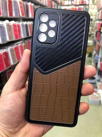 Силиконовый чехол с карбоном и эко-кожей Durable case LP series для Samsung Galaxy A32 4G (Коричневый)