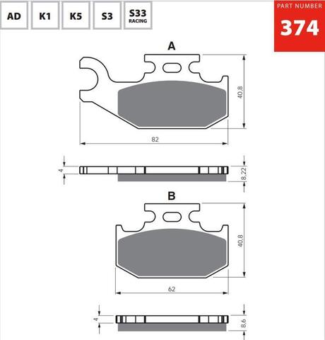 Тормозные колодки дисковые 374 K5