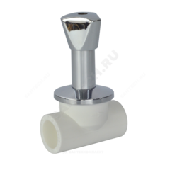 Клапан (вентиль) PP-R запорный белый хромированный Дн 25х90гр Ру25 внутренняя пайка LUX RTP (РосТурПласт) 14189