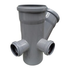 Крестовина ПП (полипропилен) для канализации двухплоскостная Дн 110-110 45гр. отводы влево и сзади 50, с уплотнительными кольцами, Ростурпласт