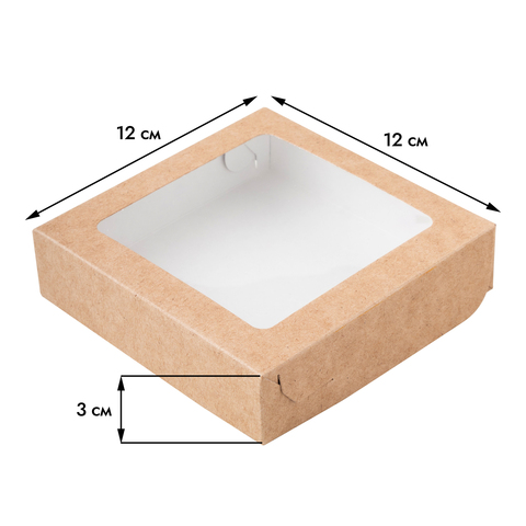 Коробка для печенья 12*12*3 см, Крафт с окном