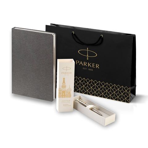 Подарочный набор: Шариковая ручка Parker Jotter Russia + ежедневник, серый
