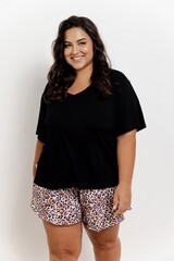 Пижама женская с шортами TARO 3319/3360 ESTI | Черный + леопард