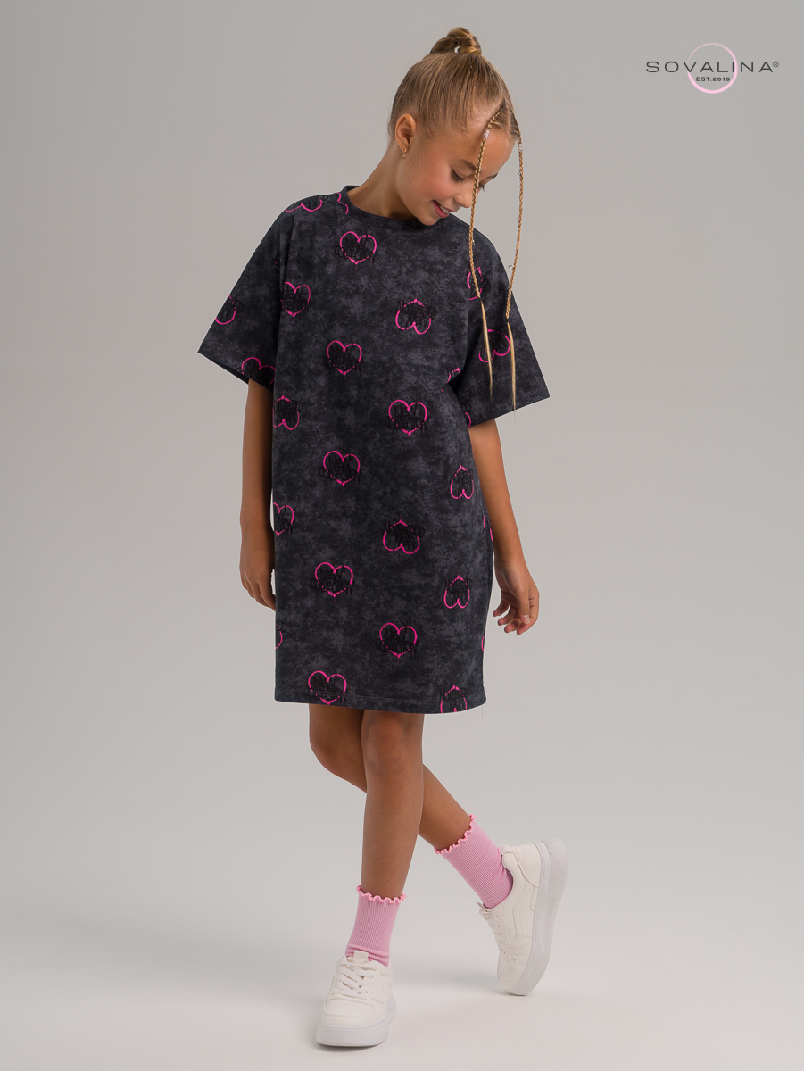 Платье Teen варенка графит сердце