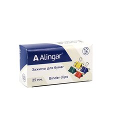 
          Зажимы для бумаг 25 мм, Alingar, цветные, уп. 12 шт