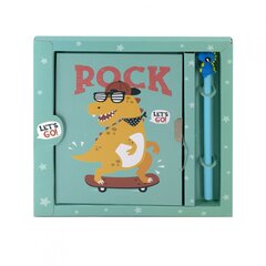 
          Записная книжка в футляре 21,0 см * 21,0 см , 7БЦ, Alingar, ламинация, ручка, замочек, 45 л., клетка, "Веселый дино", бирюзовый