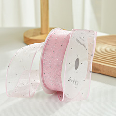 Лента органза со стразами (4см*9,14м), Розовый, 1 шт.