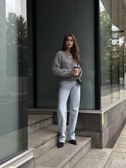 Джинсы голубые прямые на завышенной талии