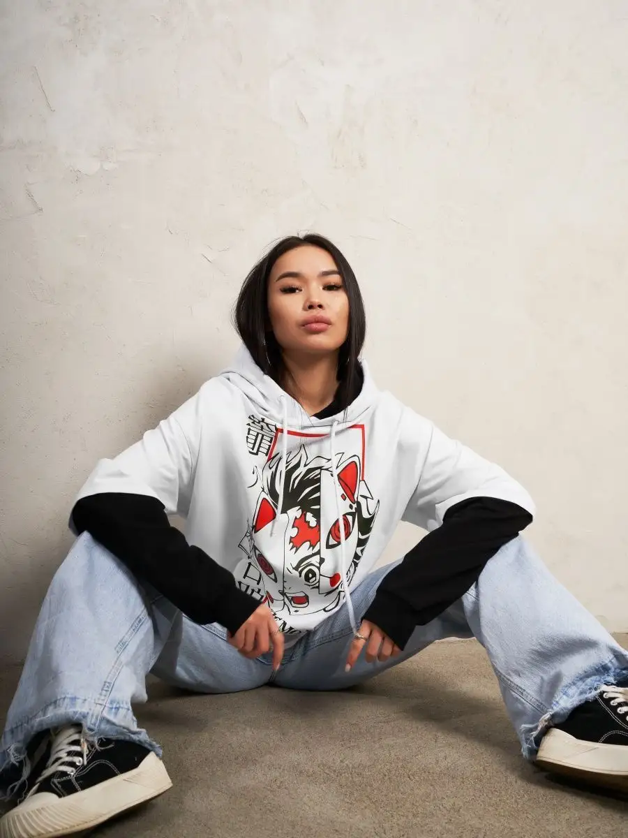 Худи женское мужское оверсайз с принтом аниме с капюшоном