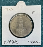 K16915 1935 Германия 5 марок рейхсмарок Кирха без подписи F Ag-900, 13.88 gr