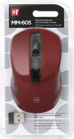 Мышь Defender #1 MM-605 Red Беспроводная, оптическая, цвет красный, 3 кнопки, 1200 dpi - купить в компании MAKtorg