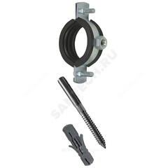 Хомут крепежный сталь оц с резиновой прокладкой Дн 110-114 (4") М10 в/к винт-шуруп, дюбель 3020 Strongman 3020.110A