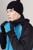 Премиальный костюм для лыж и зимнего бега Nordski Hybrid Hood Premium Black-Light Blue с лямками