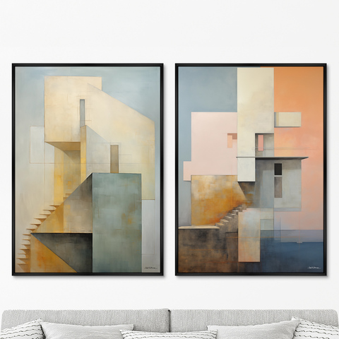 ArtNoMore - Набор из 2-х репродукций картин на холсте Buildings, early morning, 2024г.