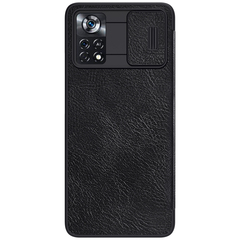 Кожаный чехол книжка черного цвета от Nillkin для Xiaomi Poco X4 Pro 5G, серия Qin Pro Leather с защитной шторкой для камеры