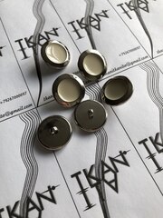 Пуговица пластиковая на ножке (имитация металла) (Пластик, 25, Металлический серебристый ободок/бежевая сердцевинка)