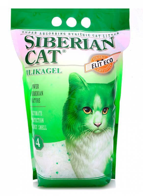 Сибирская кошка Элита ЭКО наполнитель силикагель зеленые гранулы 4л .