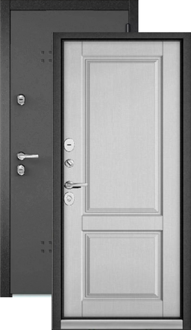 Термодверь входная Мастино (Бульдорс) Термо Стандарт МП R-2/10TD-1, 2 замка, 1,6 мм металл, (графит букле+белый дуб шале)