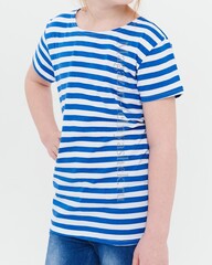 Купить голубую футболку - Магазин тельняшек.ру 8-800-700-93-18Футболка-тельняшка детская (голубая полоса) в Магазине тельняшек