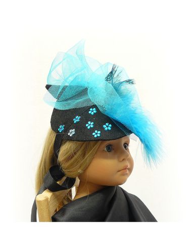 Фетровая шляпка - Черный / бирюзовый. Одежда для кукол, пупсов и мягких игрушек.