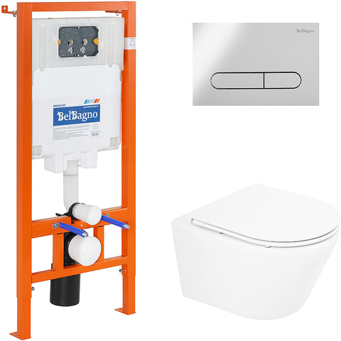 BelBagno BB8001CHR/SC/BB002-80/BB005-PR-CHROME Комплект 3 в 1 Унитаз подвесной с сиденьем BelBagno TRE BB8001CHR/SC + Система инсталляции для унитазов BelBagno BB002-80  с кнопкой смыва BB005-PR-CH