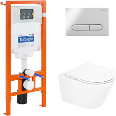BelBagno BB8001CHR/SC/BB002-80/BB005-PR-CHROME Комплект 3 в 1 Унитаз подвесной с сиденьем BelBagno TRE BB8001CHR/SC + Система инсталляции для унитазов BelBagno BB002-80  с кнопкой смыва BB005-PR-CH фото