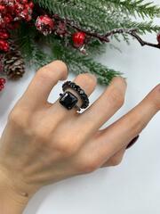 19823 - кольцо из серебра с черным цирконом в черном родаже