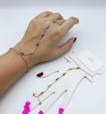 6914- Слейв-браслет с дорожкой из цветных фианитов