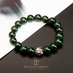 Браслет с бусиной Лотос. Зелёный нефрит. Д 12мм.