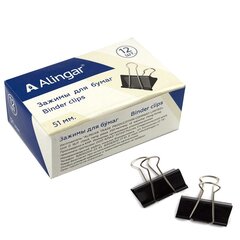 
          Зажимы для бумаг 51 мм, Alingar, черные, уп. 12 шт