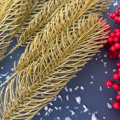 Еловая ветка, еловые лапки, рождественский декор, цвет под античное золото, 1 лапка 30 см, набор 20 шт.