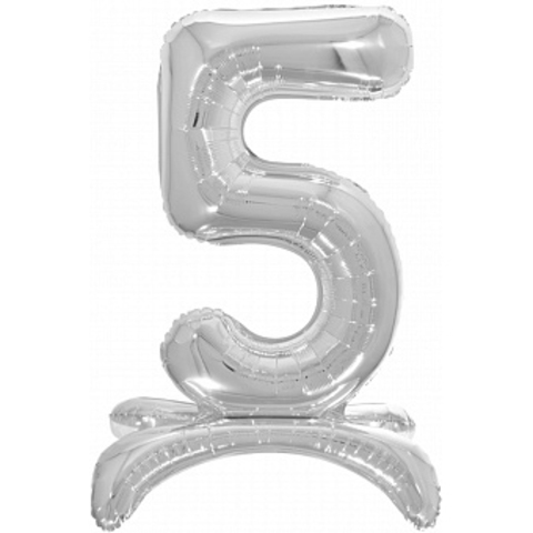 Фольгированная цифра 5, Серебряная на подставке, 81 см