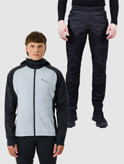 Премиальный костюм для лыж и зимнего бега Nordski Hybrid Hood Warm 2.0 Black-Grey
