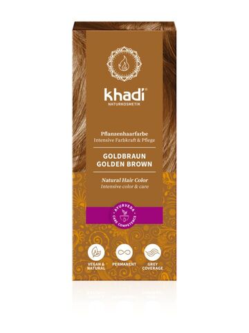 ЗОЛОТИСТО-КОРИЧНЕВЫЙ натуральная краска для волос Khadi Naturprodukte, 100 гр (Срок годности до 11.2024)