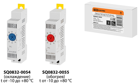 Термостат модульный ТМ-2 NC (обогрев) на DIN-рейку, 10 А, 230 В, от -10 до +80 °C TDM