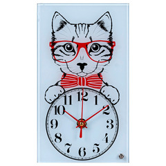 Часы 21 Bek настольные 1322-17  вертикальные, белые, "Кот в очках" "Рубин"