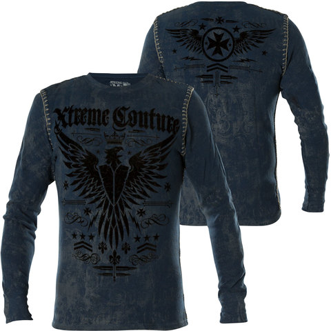 Xtreme Couture | Пуловер мужской Intensity Thermal in Blue X1773I-NVOS от Affliction с изображением орла перед и спина