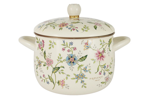 Кастрюля с крышкой 20см 4.3л Ejiry Цветы Provence молочная