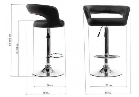 Барный стул Rim черный 55*55*82 Хромированный металл /Черный кожзам