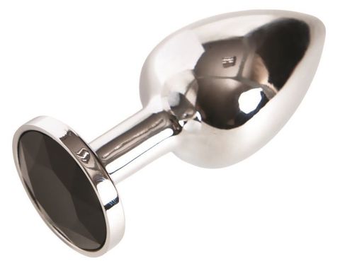 Маленькая серебристая анальная втулка с чёрным кристаллом - 6 см. - ToyFa Metal 712003