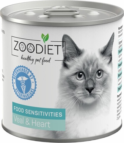 Zoodiet Food Sensitivities консервы для кошек с чувствительным пищеварением Телятина и сердце 240гр