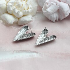 Серьги пусеты Сердце, 29*20 мм, родий СГ032