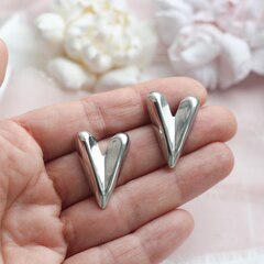 Серьги пусеты Сердце, 29*20 мм, родий СГ032