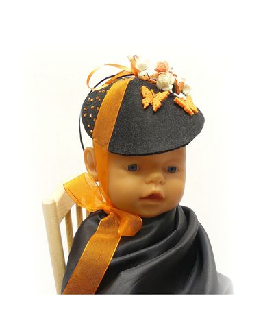 Фетровая шляпка - Черный / оранжевый. Одежда для кукол, пупсов и мягких игрушек.