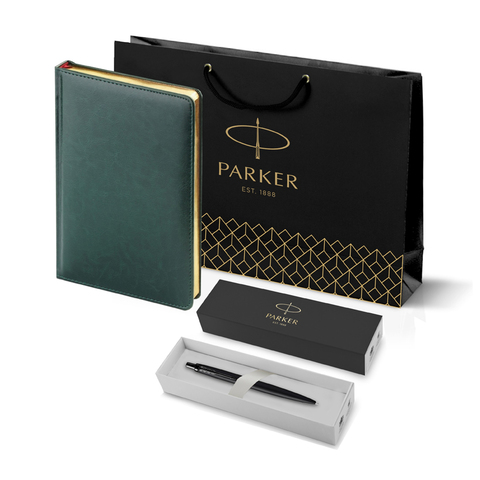 Подарочный набор: Шариковая ручка Parker  Jotter XL SE20 Monochrome в подарочной упаковке, цвет: Black, стержень: Mblue и Ежедневник зеленый недатиров