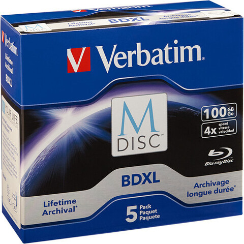 Болванка Blu-Ray Verbatim M-Disc 100GB BDXL 4x Blu-ray Discs (Jewel Case, 5 шт в уп.)