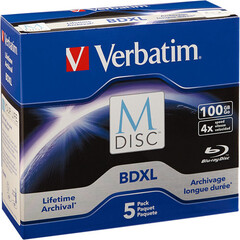 Болванка Blu-Ray Verbatim M-Disc 100GB BDXL 4x Blu-ray Discs (Jewel Case, 5 шт в уп.)