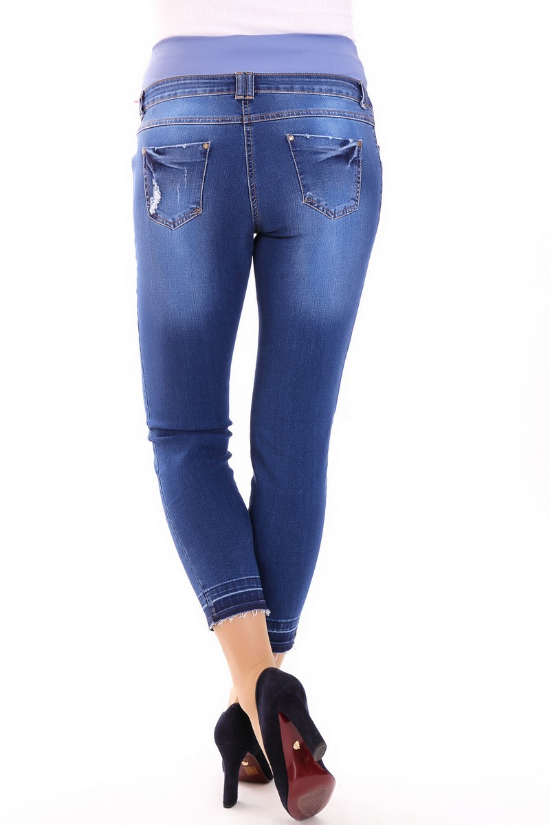 Фото джинсы для беременных MAMA`S FANTASY, зауженные, широкий бандаж, потертости от магазина СкороМама, синий, размеры.