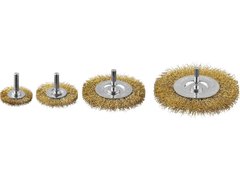 ЗУБР 38/50/75/100 мм, витая латунированная, стальная проволока, набор дисковых щеток крацовок для дрели, Профессионал (3521-H4)